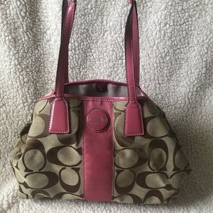 Authentic Coach Signature Stripe Framed Caryall